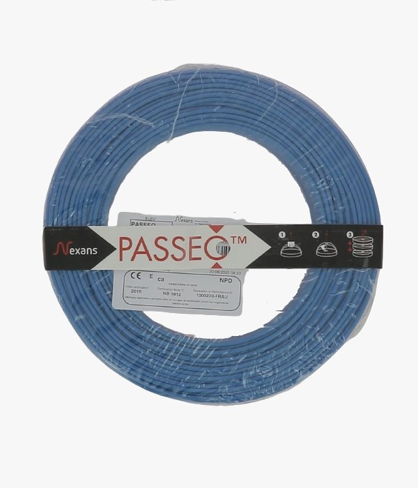 Nexans – Fil Rigide H07V-U Passeo 1×2.5 Bleu – Rouleau de 100 m