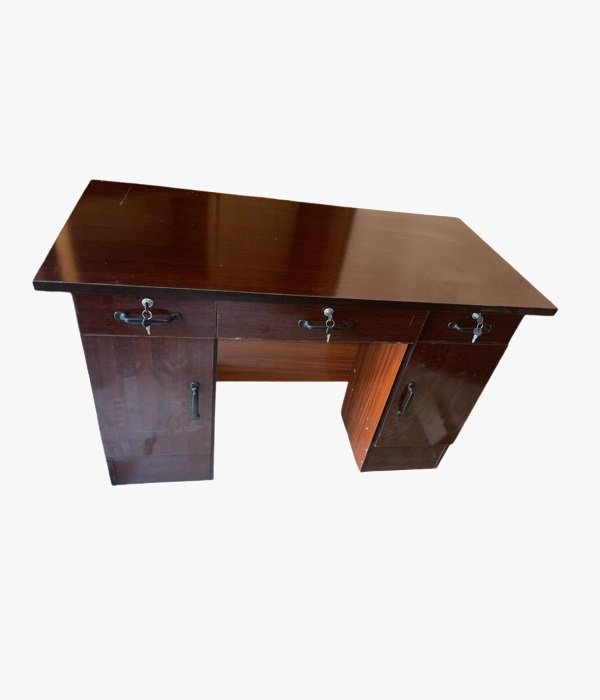 Bureau – 3 Tiroirs – 2 Porte – Bois Marron Foncé