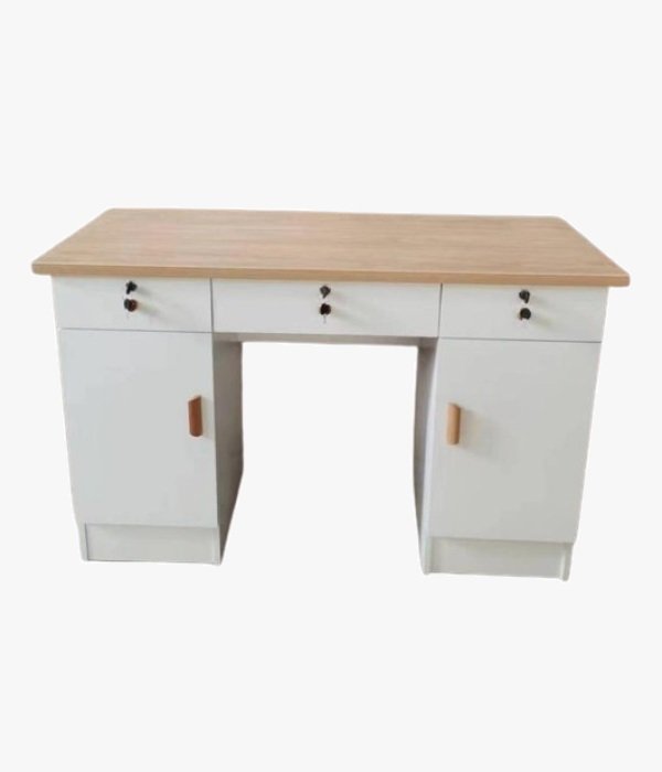 Bureau – 3 Tiroirs – 2 Portes – Façade Blanc / Caisson Chêne