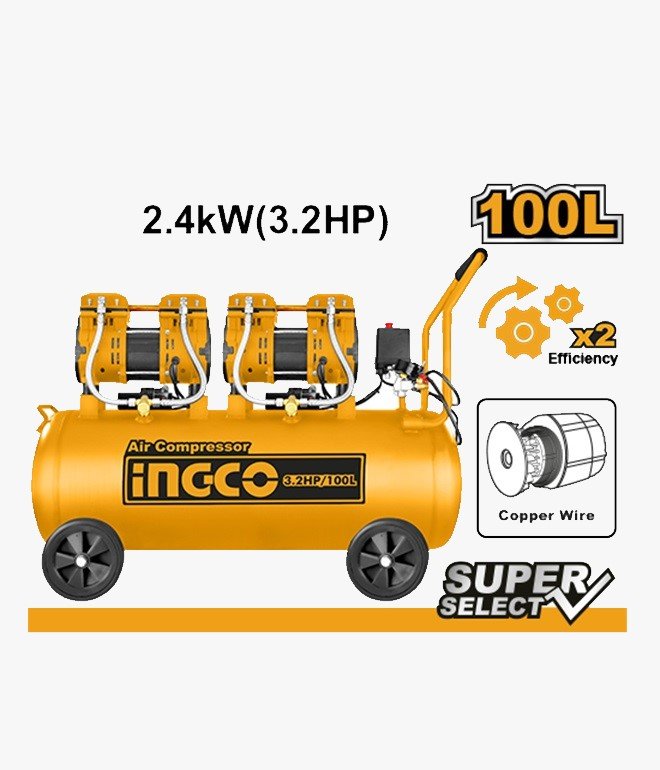 Compresseur à Air 100L 2.5KW-3.2HP Ingco ACS2241001