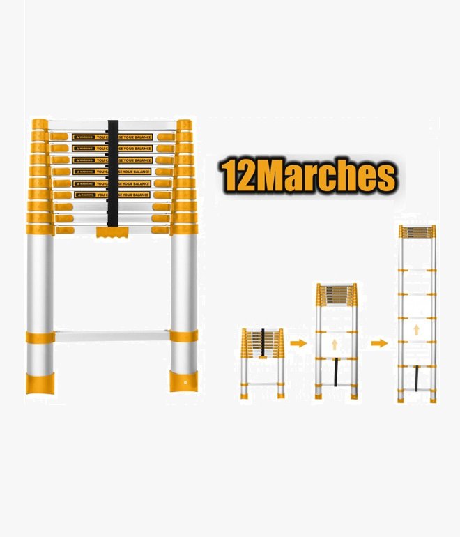 Echelle Télescopique ALU 12 Marches Ingco HLAD08121 – H 3.78m